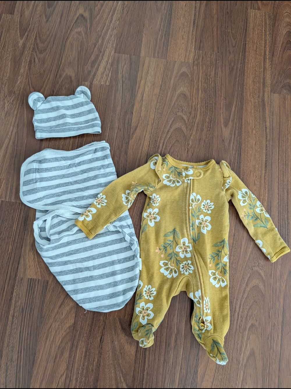 Mustard Floral One-Piece Footed Romper for Kids & sleep sack
